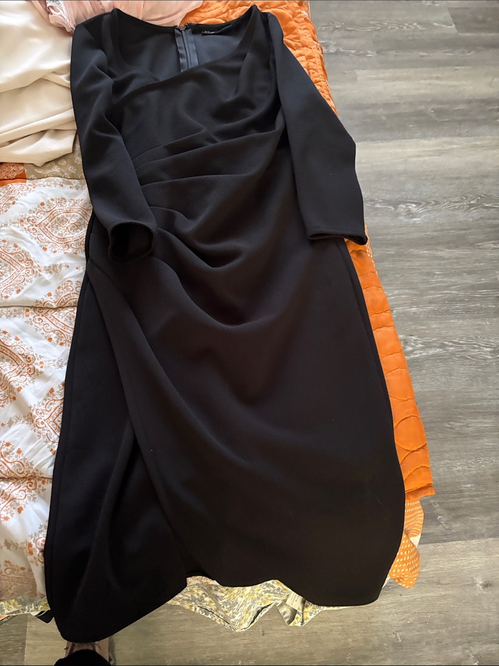 New York & Company Black Long Sleeve Draped Midi Dress
